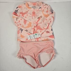 NWT Carter's Toddler Girls' 2-piece Mermaid Print LongSleeve Rashguard swimsuit